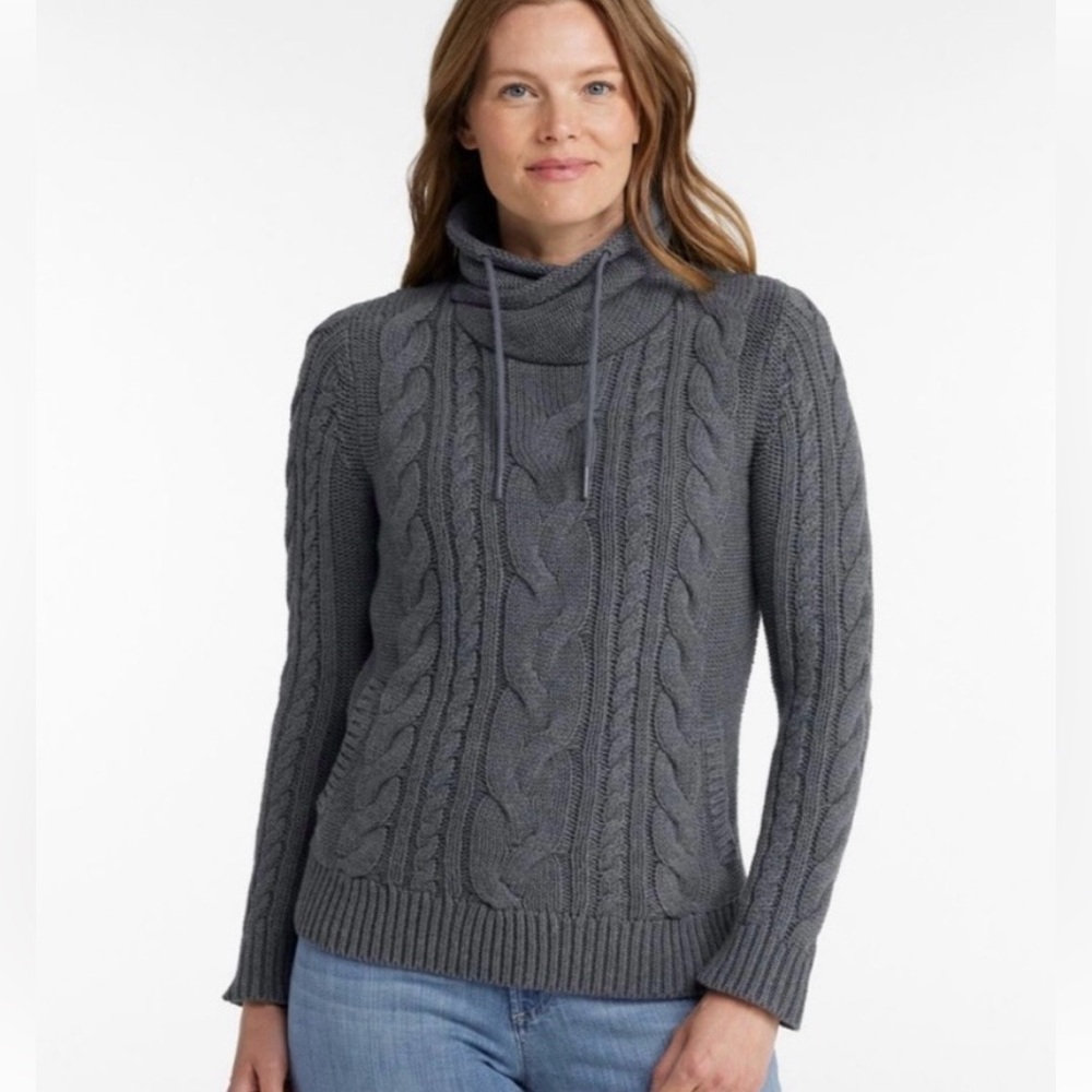 L.L. Bean Funnel Neck Fisherman Cable Knit Style Sweater Like New Cotton SzM Reg
